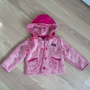 2T Girls Pink Patagonia Baby Furry Friends Bunting/Hooded Fleece Jacket LIKE NEW